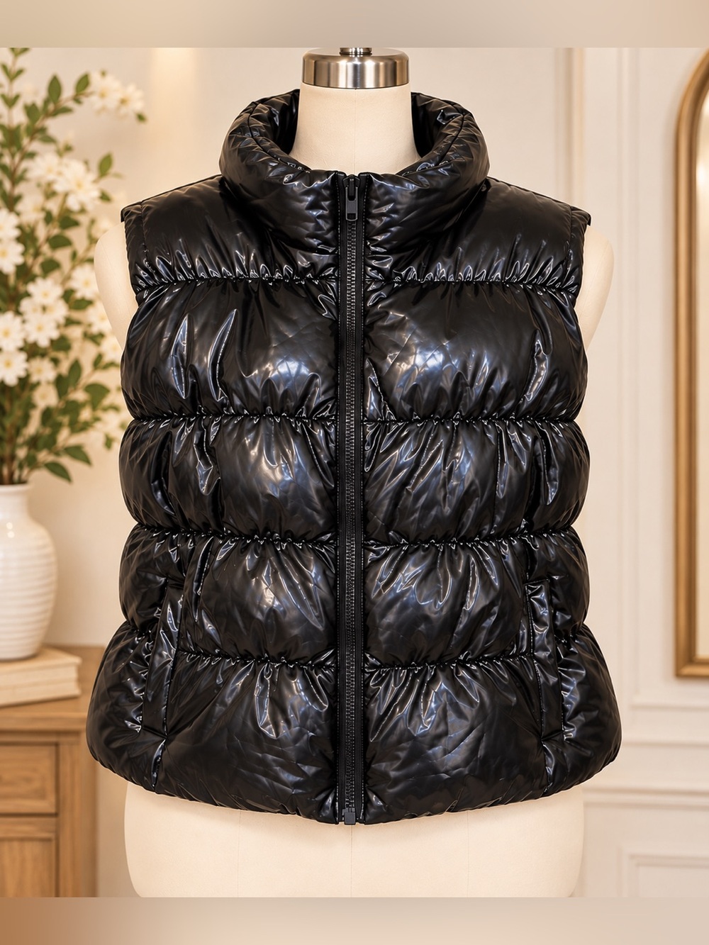 Black Puffer Vest - Women’s Quilted Sleeveless Jacket